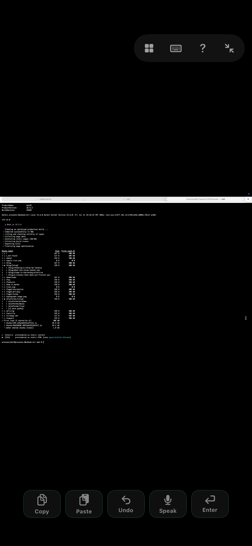 Connected. The terminal running on the Mac, on the phone.